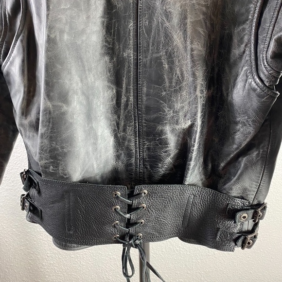 Harley Davidson Distressed Leather Moto Jacket SZ M - Picture 5 of 9